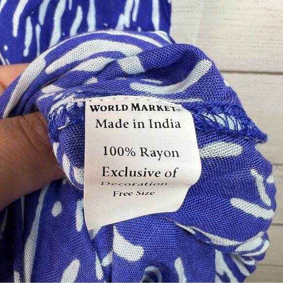 World Market Blue White Embroidered Boho Maxi Long Dress Free Size NWT - Picture 12 of 15